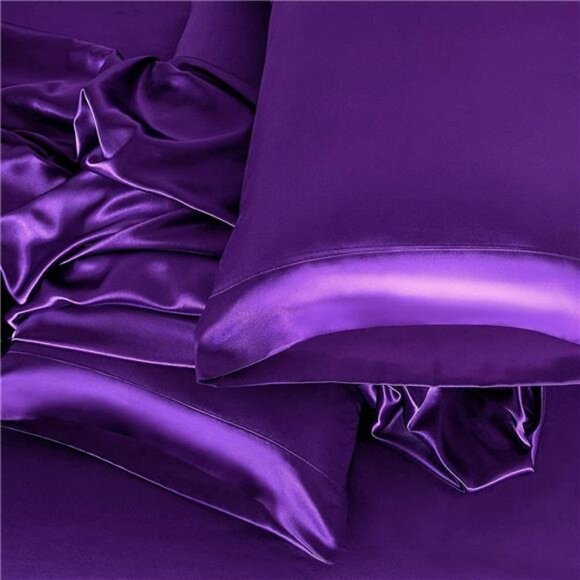 Homiest 4pcs Extra Deep Pocket Satin Sheets Queen Size Bed Set, 18-24 Inch Deep - Picture 7 of 8